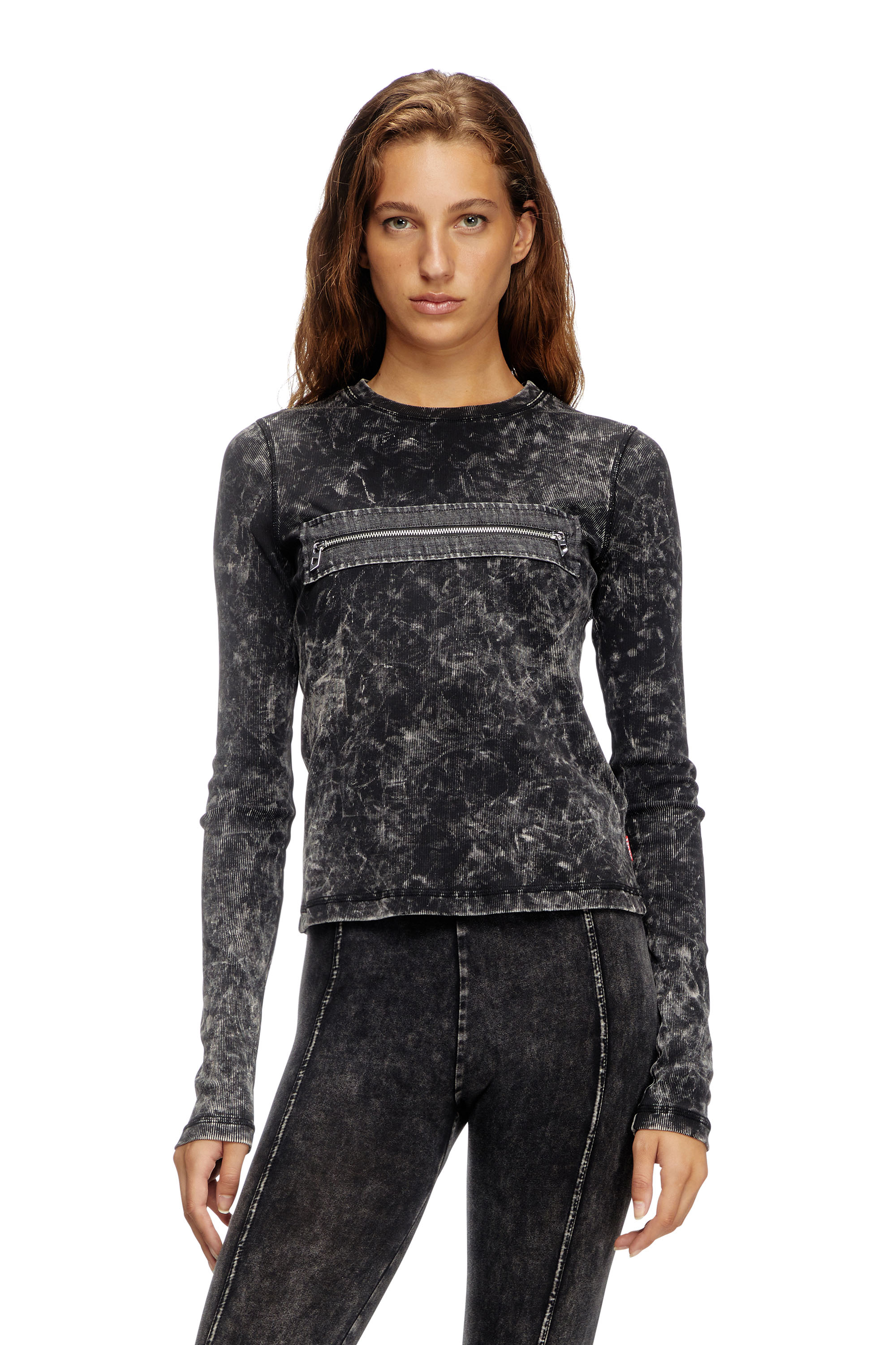Diesel - Marbled top with zipped cut-out - T-Shirts - Woman - Black