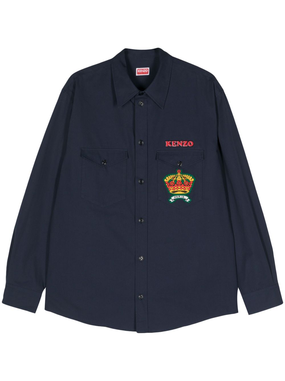 Kenzo logo贴花棉衬衫 - 蓝色