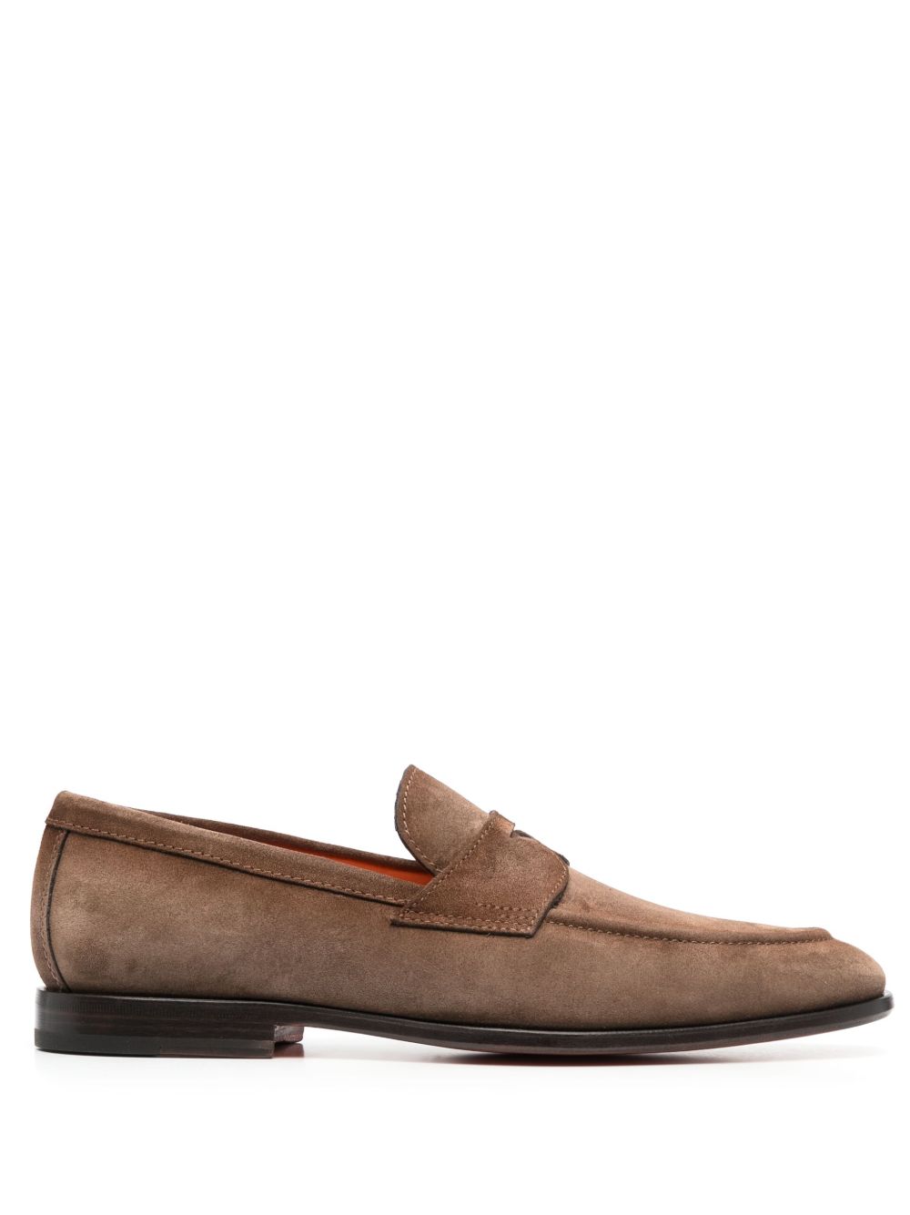 Santoni 绒面皮经典乐福鞋 - 褐色