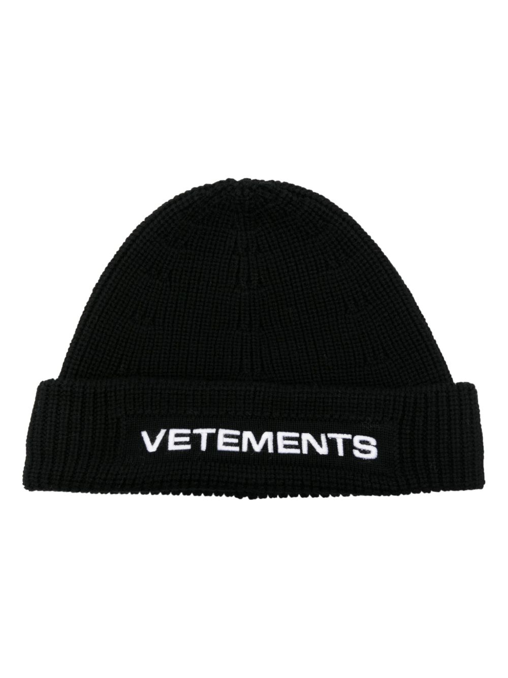 VETEMENTS logo刺绣美利诺羊毛套头帽 - 黑色