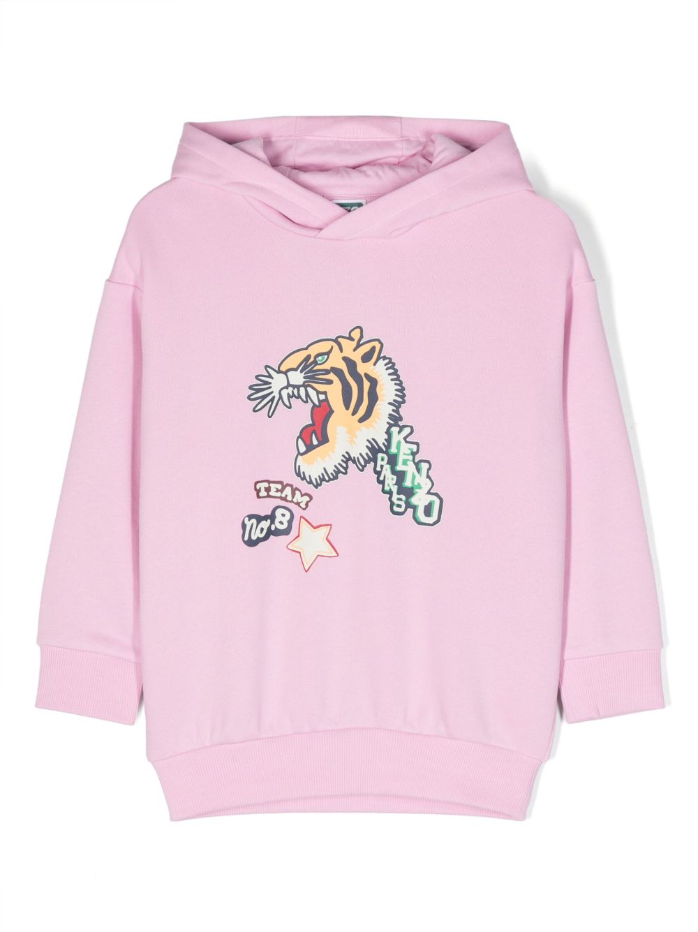 Kenzo Kids 老虎印花棉连帽衫 - 粉色