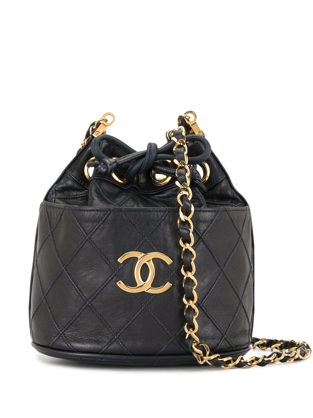 CHANEL Pre-Owned 1985-1993 Cosmos 菱形绗缝抽绳系带水桶包 - 蓝色