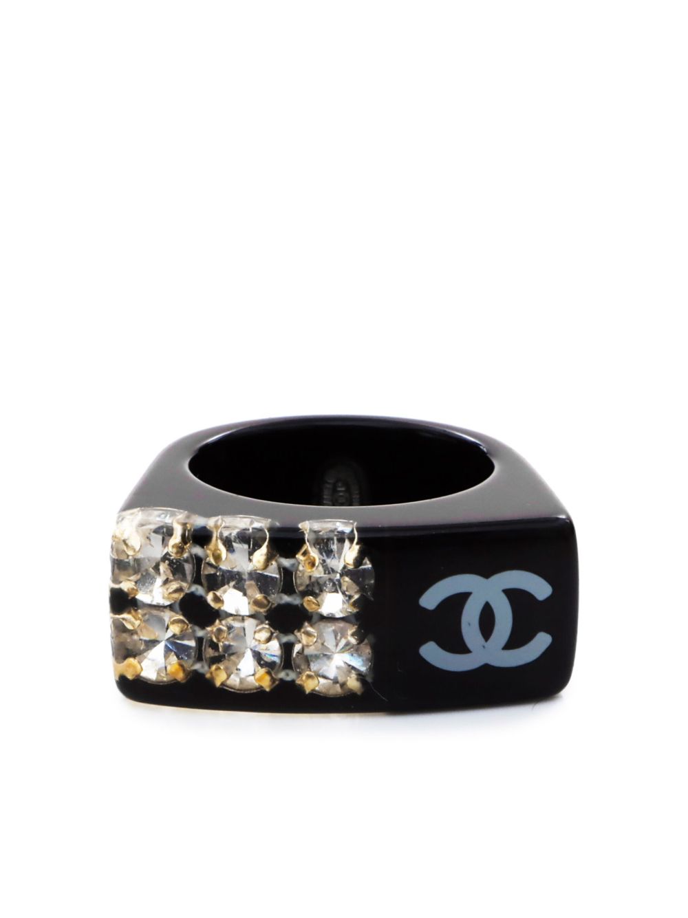 CHANEL Pre-Owned CC 标记水钻缀饰戒指 - 黑色