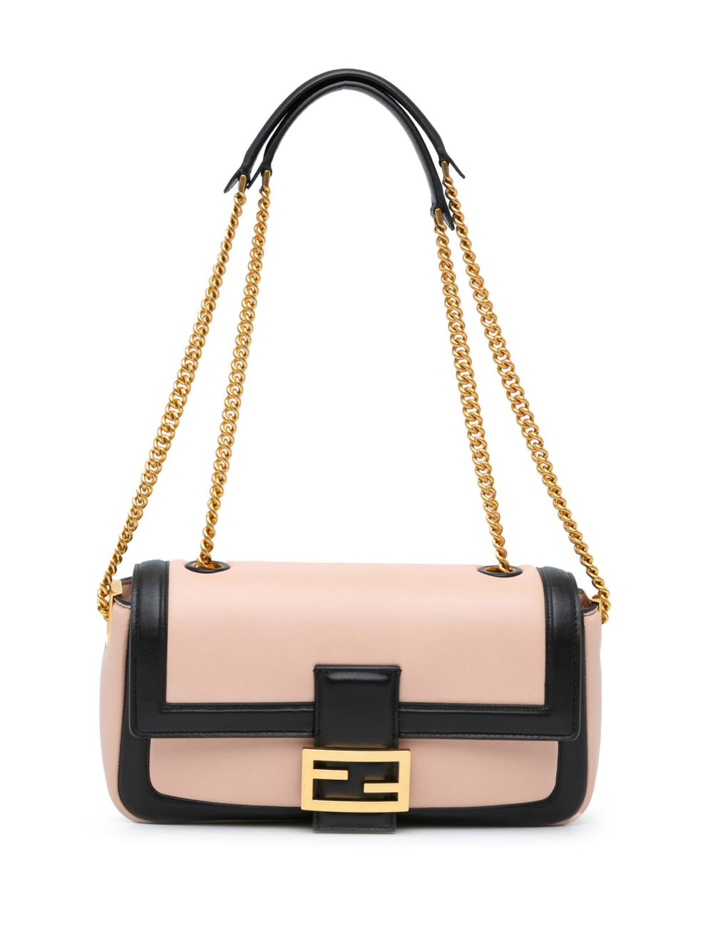 Fendi Pre-Owned Bicolor Chain Midi baguette 皮质单肩包（2010-2023年典藏款） - 黑色