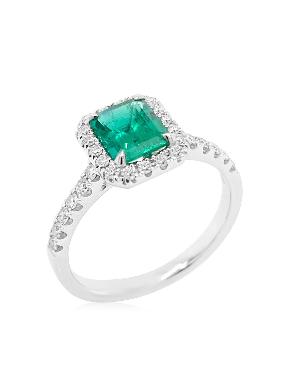 HYT Jewelry Colombian 祖母绿宝石铂金钻石戒指 - 银色