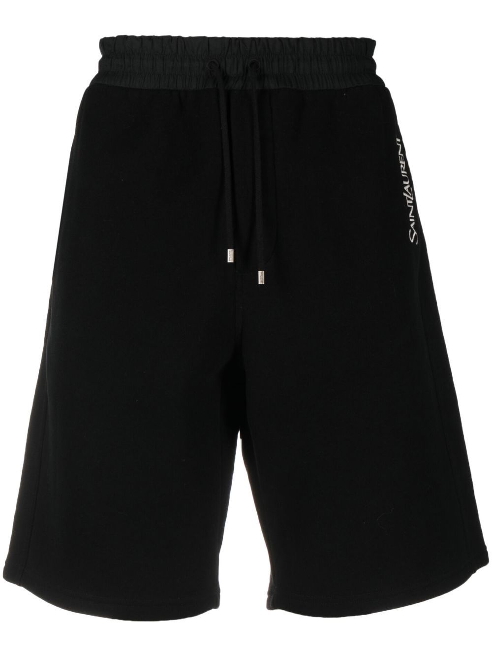 Saint Laurent logo刺绣棉短裤 - 黑色
