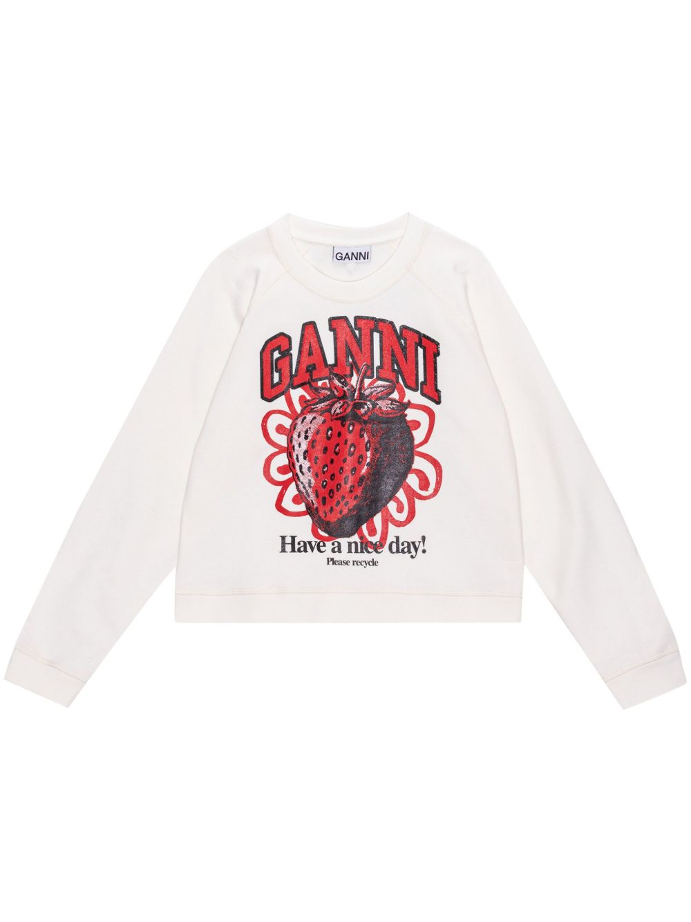 GANNI 草莓印花棉卫衣 - 白色