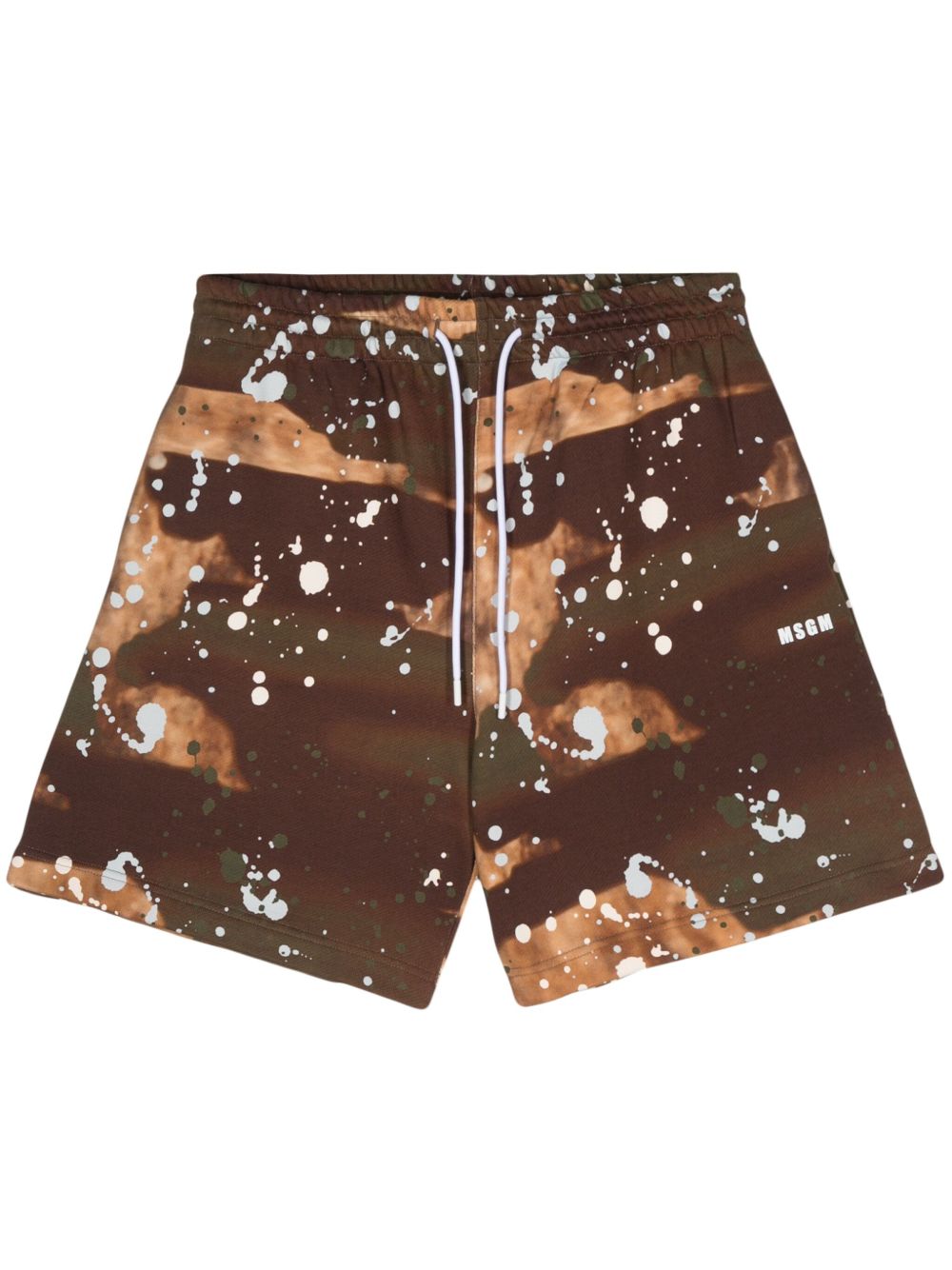MSGM 迷彩logo印花运动短裤 - 褐色