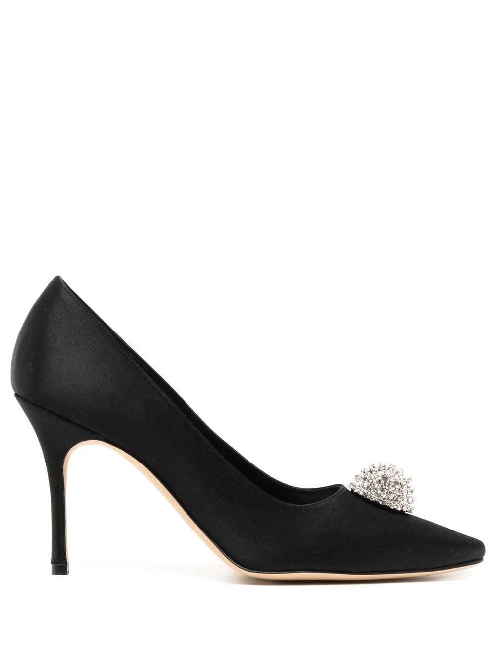 Manolo Blahnik Hangisi 贴花缎面高跟鞋 - 黑色