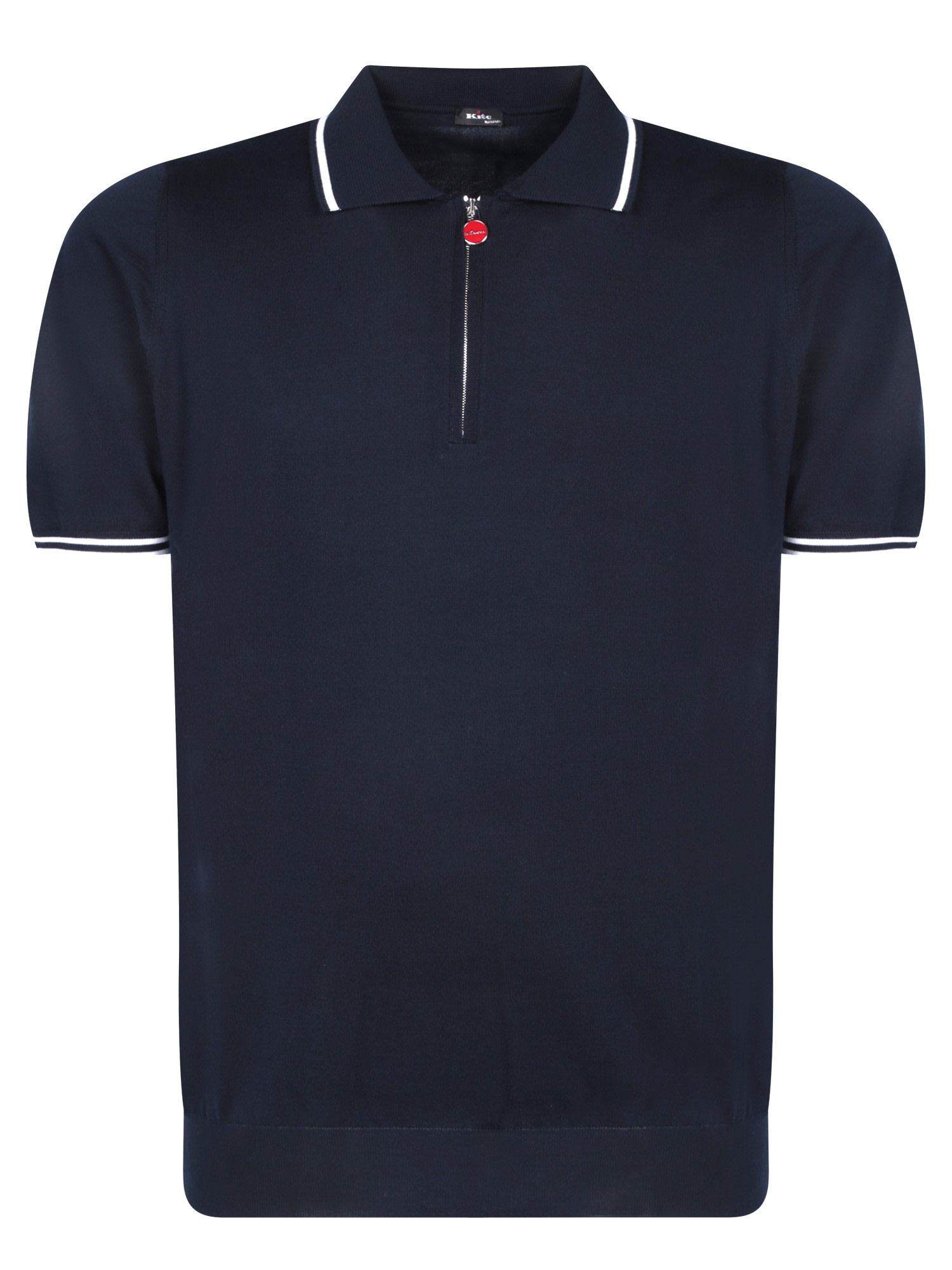 Kiton 蓝色珠地布Polo衫 白色饰边