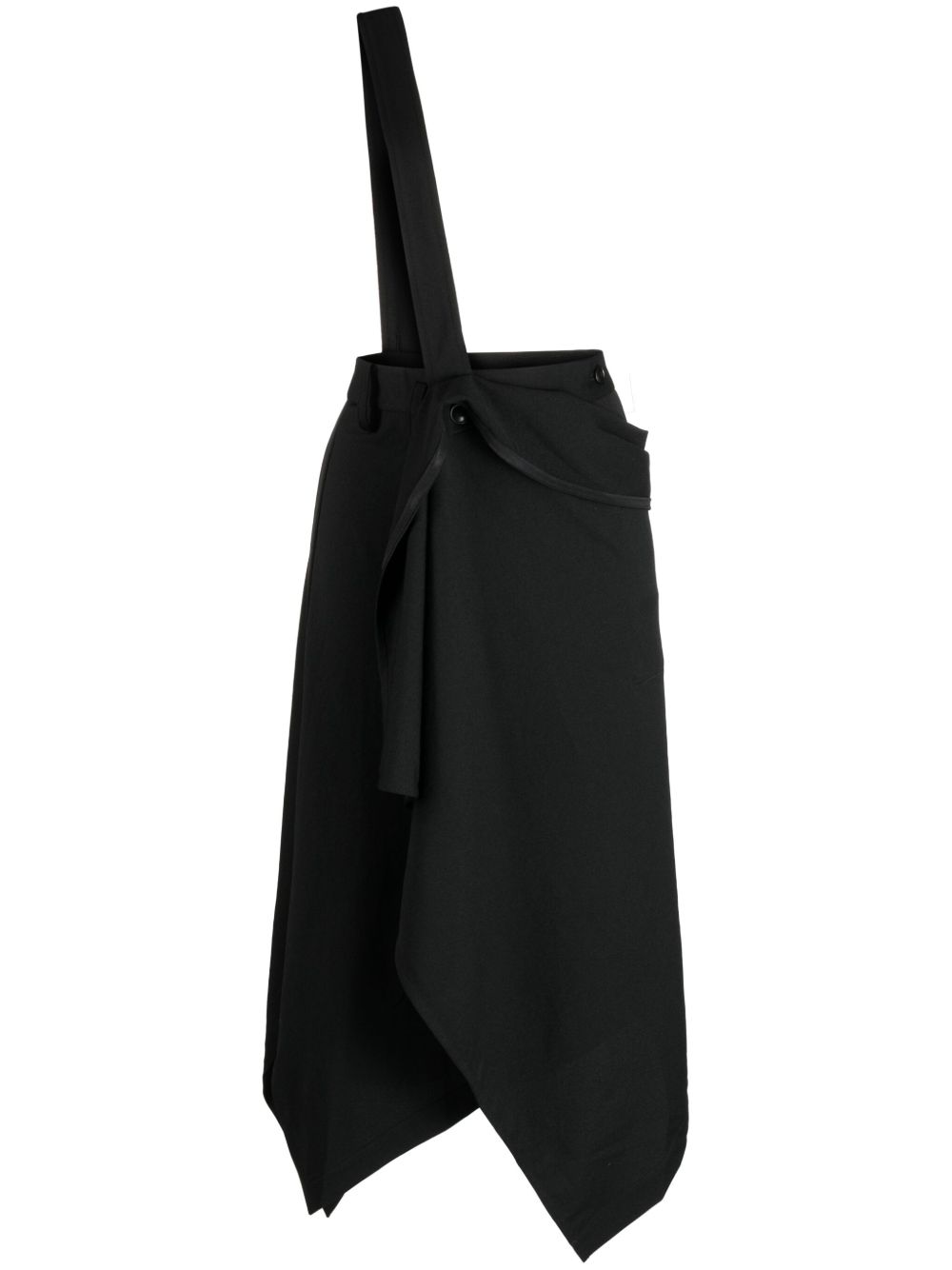 Yohji Yamamoto 可调式肩带垂坠半身裙 - 黑色
