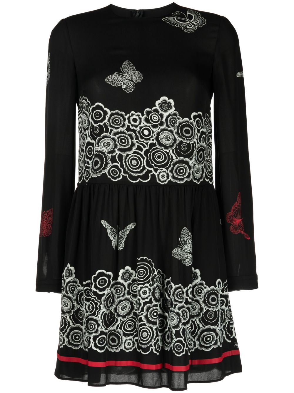Valentino Garavani Pre-Owned 花卉印花真丝迷你连衣裙（2010年代典藏款） - 黑色