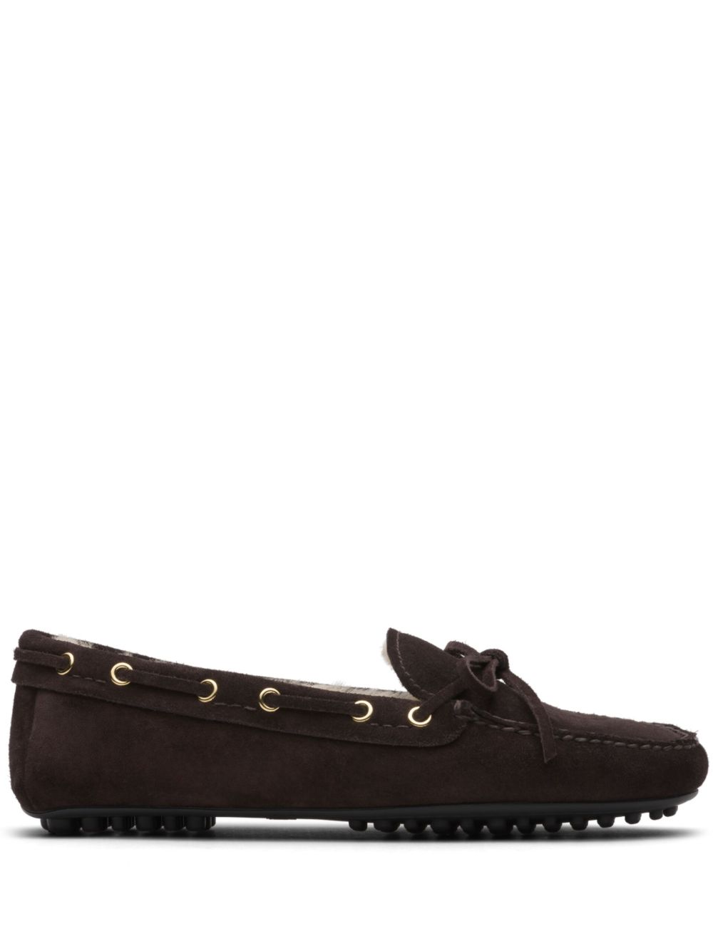Car Shoe 蝴蝶结细节绒面皮乐福鞋 - 褐色