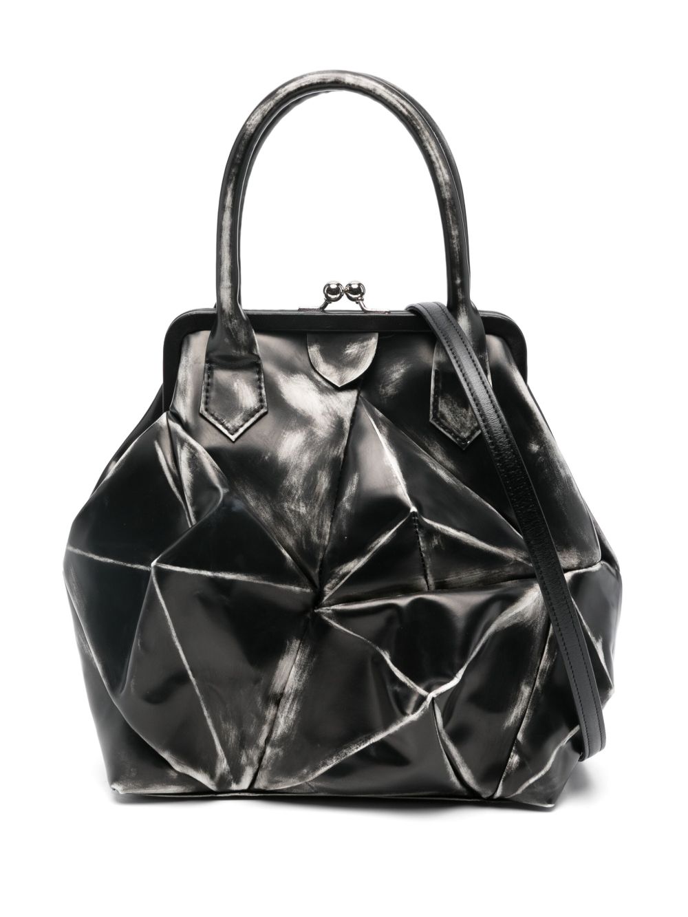 Yohji Yamamoto Advantique 立体皮质手提包 - 黑色