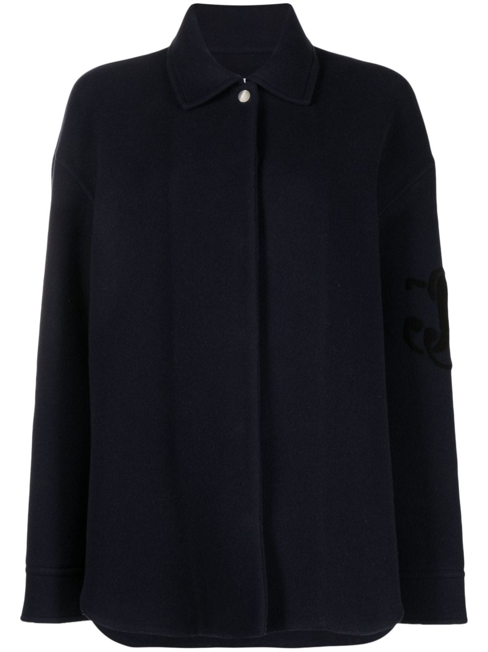 Jil Sander logo刺绣初剪羊毛夹克 - 蓝色