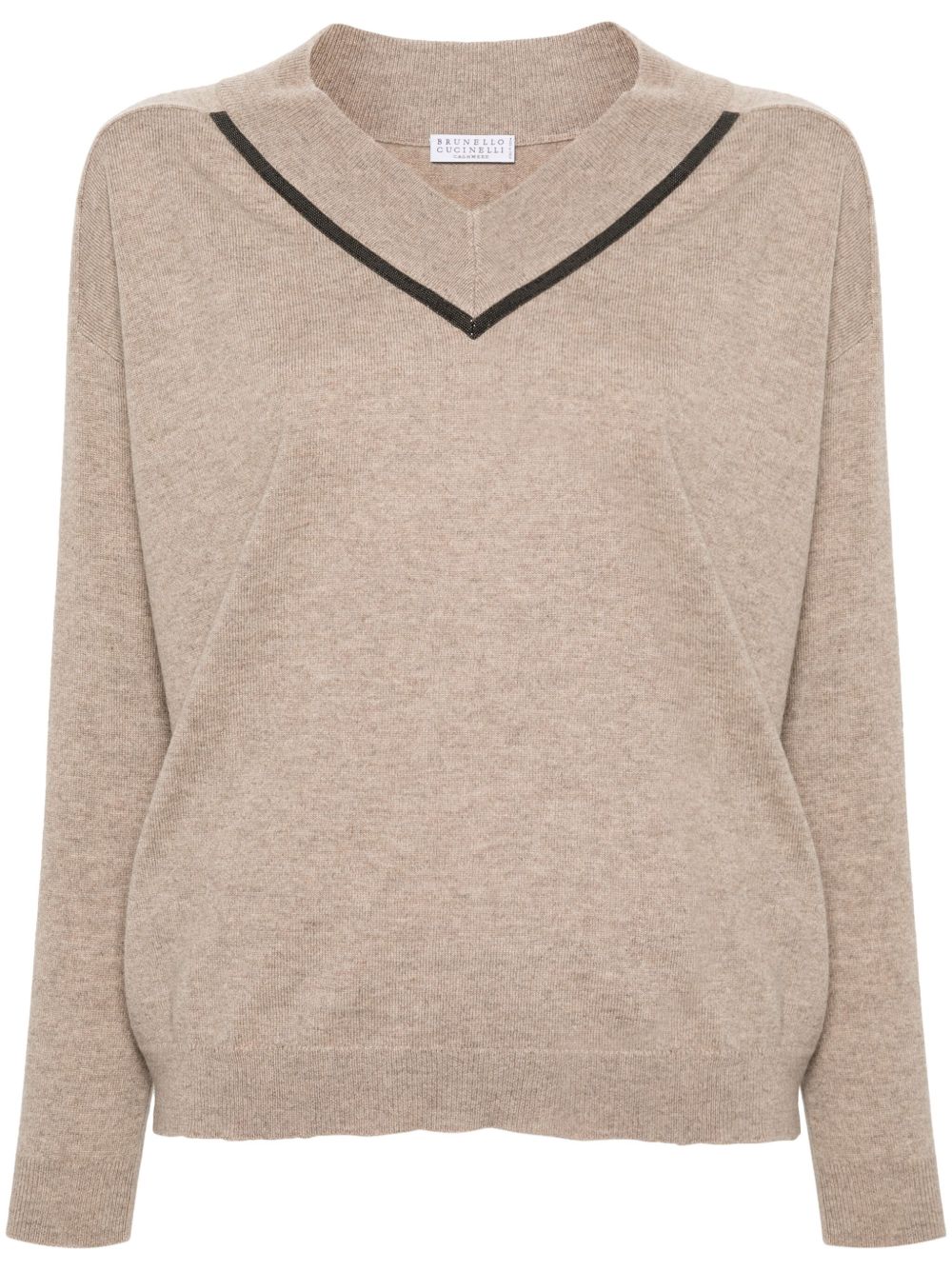 Brunello Cucinelli Monili 珠饰细节针织毛衣 - 褐色
