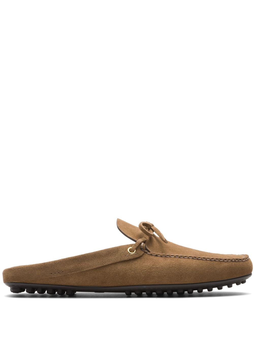 Car Shoe 蝴蝶结缀饰绒面皮拖鞋 - 褐色