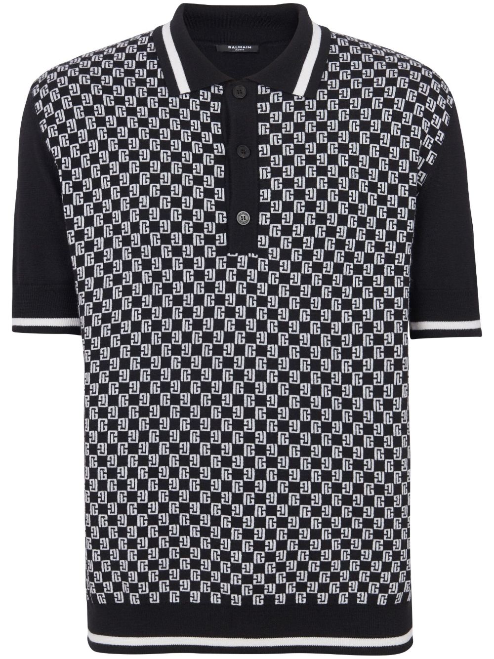 Balmain 经典logo图案羊毛polo衫 - 黑色