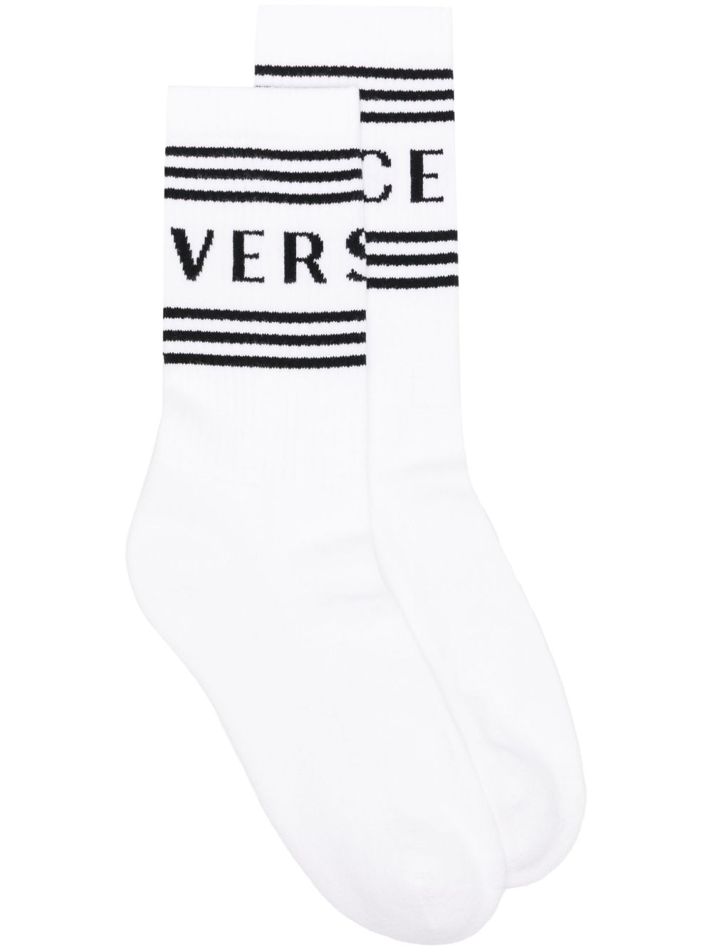 Versace logo提花针织袜 - 白色
