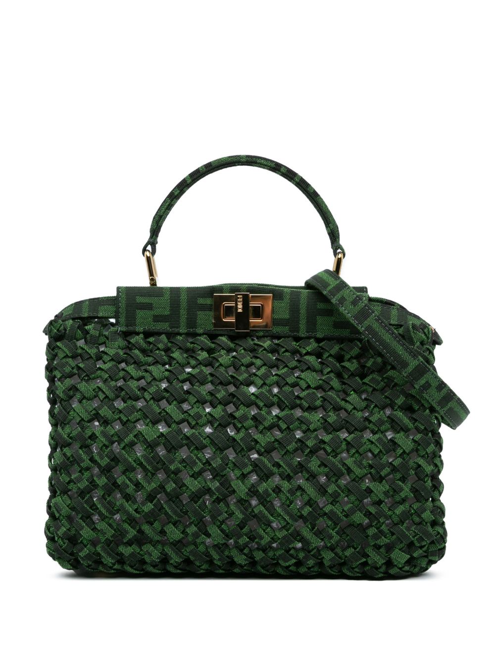 Fendi Pre-Owned Zucca Interlaced Iconic Peekaboo 迷你帆布斜挎包（2010-2024年典藏款） - GREEN