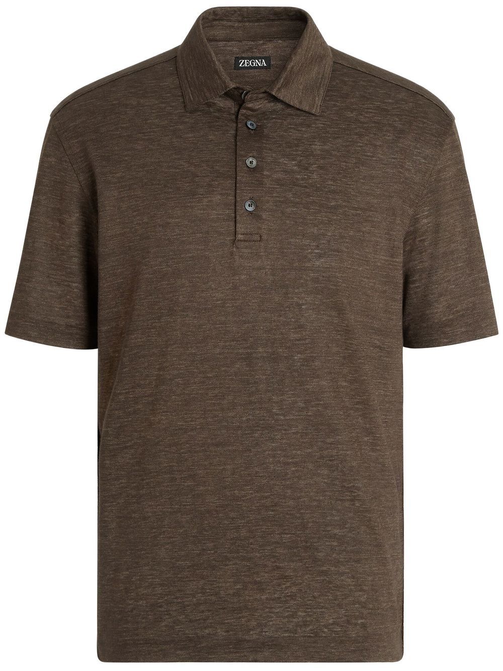 Zegna 短袖亚麻polo衫 - 褐色