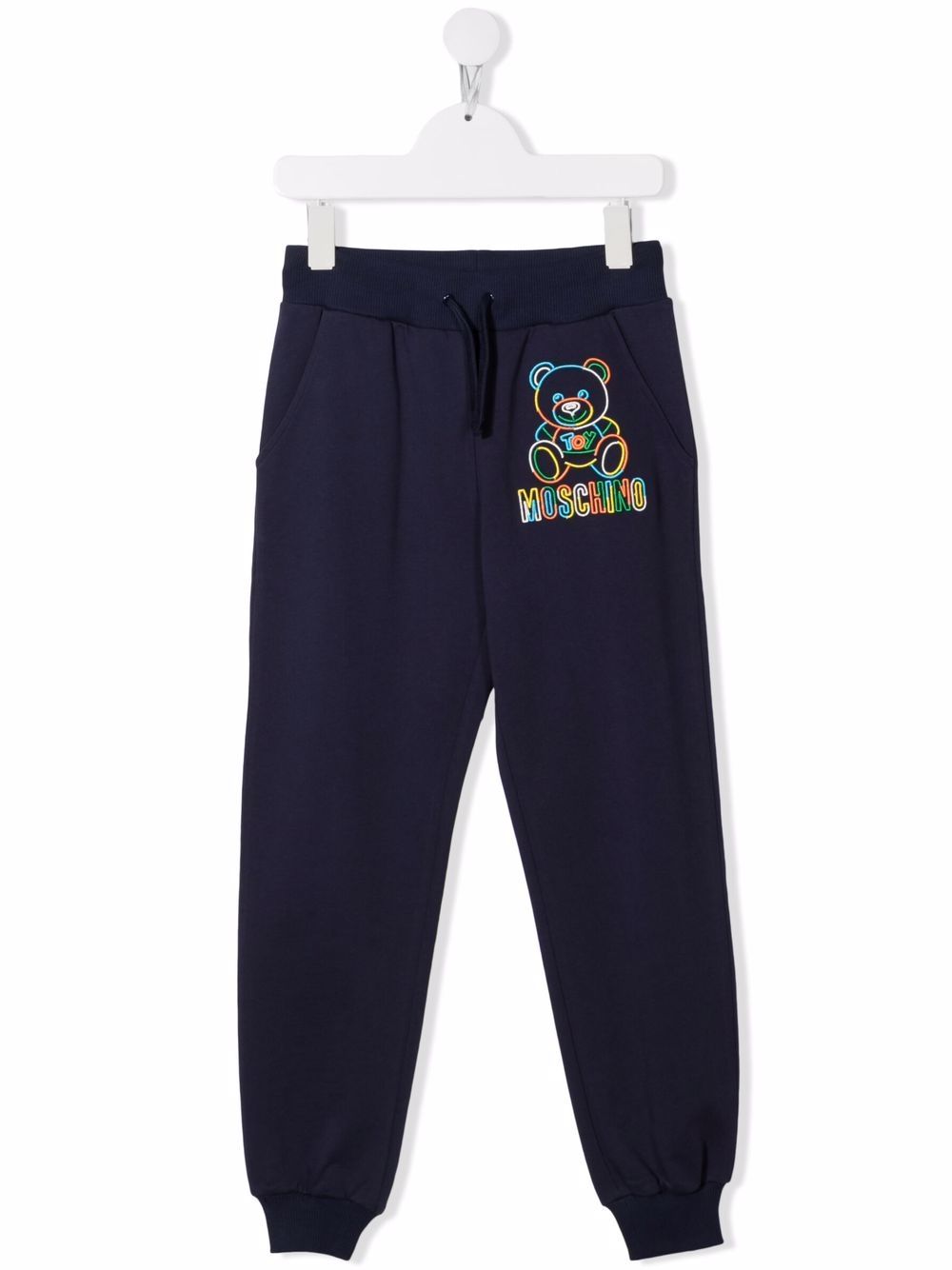 Moschino Kids logo刺绣锥形裤 - 蓝色