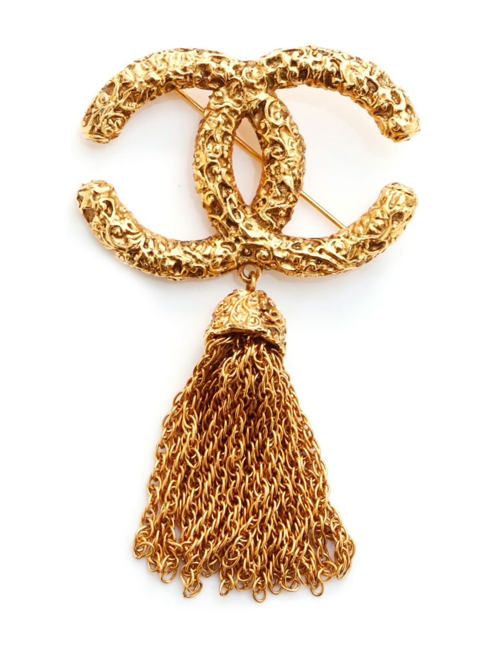 CHANEL Pre-Owned CC 流苏边胸针 - 金色