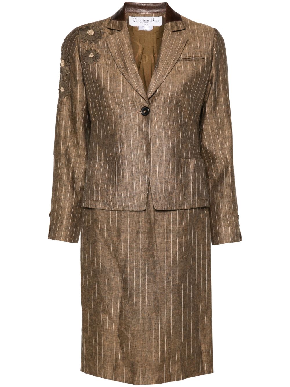 Christian Dior Pre-Owned 亚麻半身裙西装套装（2000年代典藏款） - 褐色