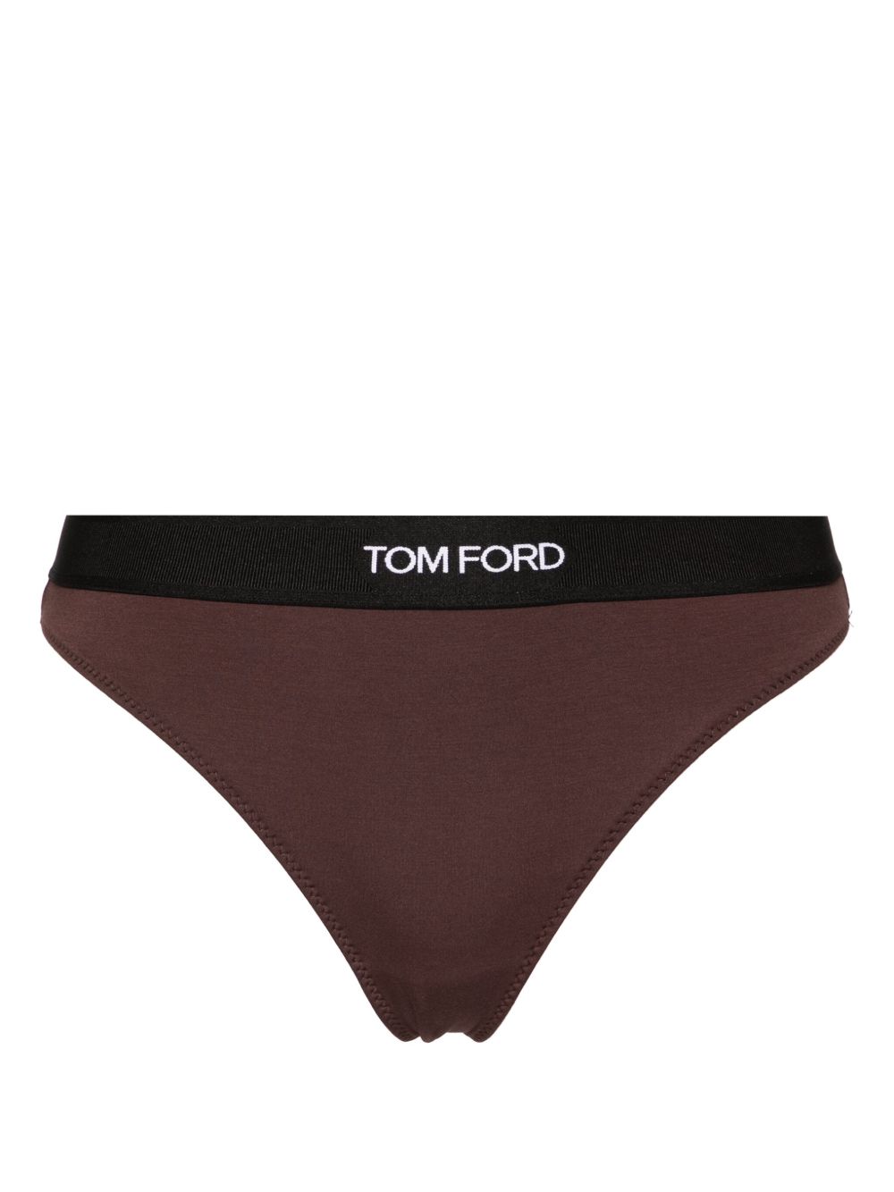 TOM FORD logo提花丁字裤 - 褐色