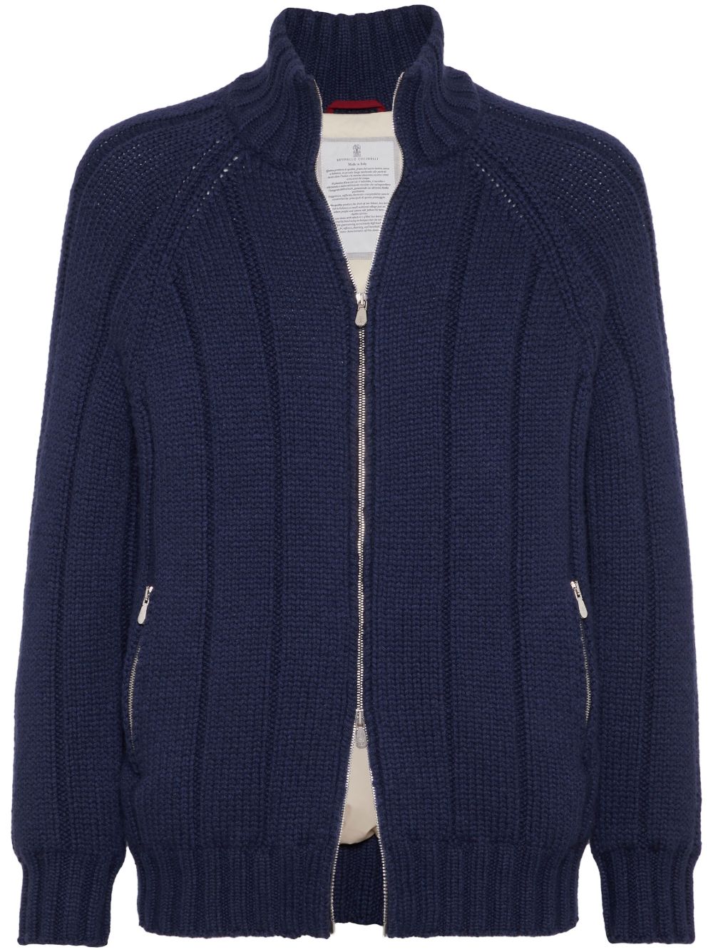 Brunello Cucinelli 罗纹针织羊绒夹克 - 蓝色