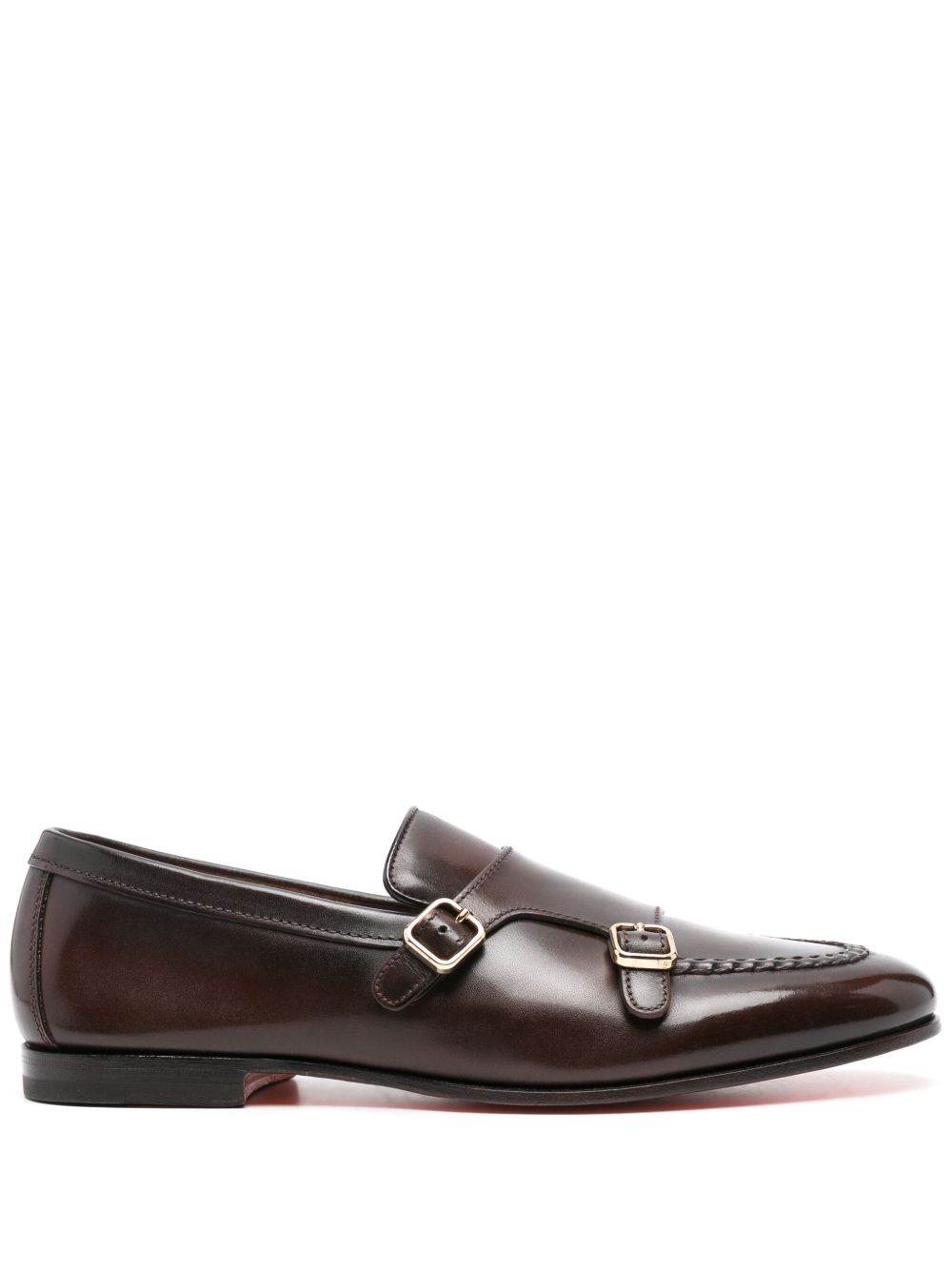 Santoni 扣环皮质孟克鞋 - 褐色