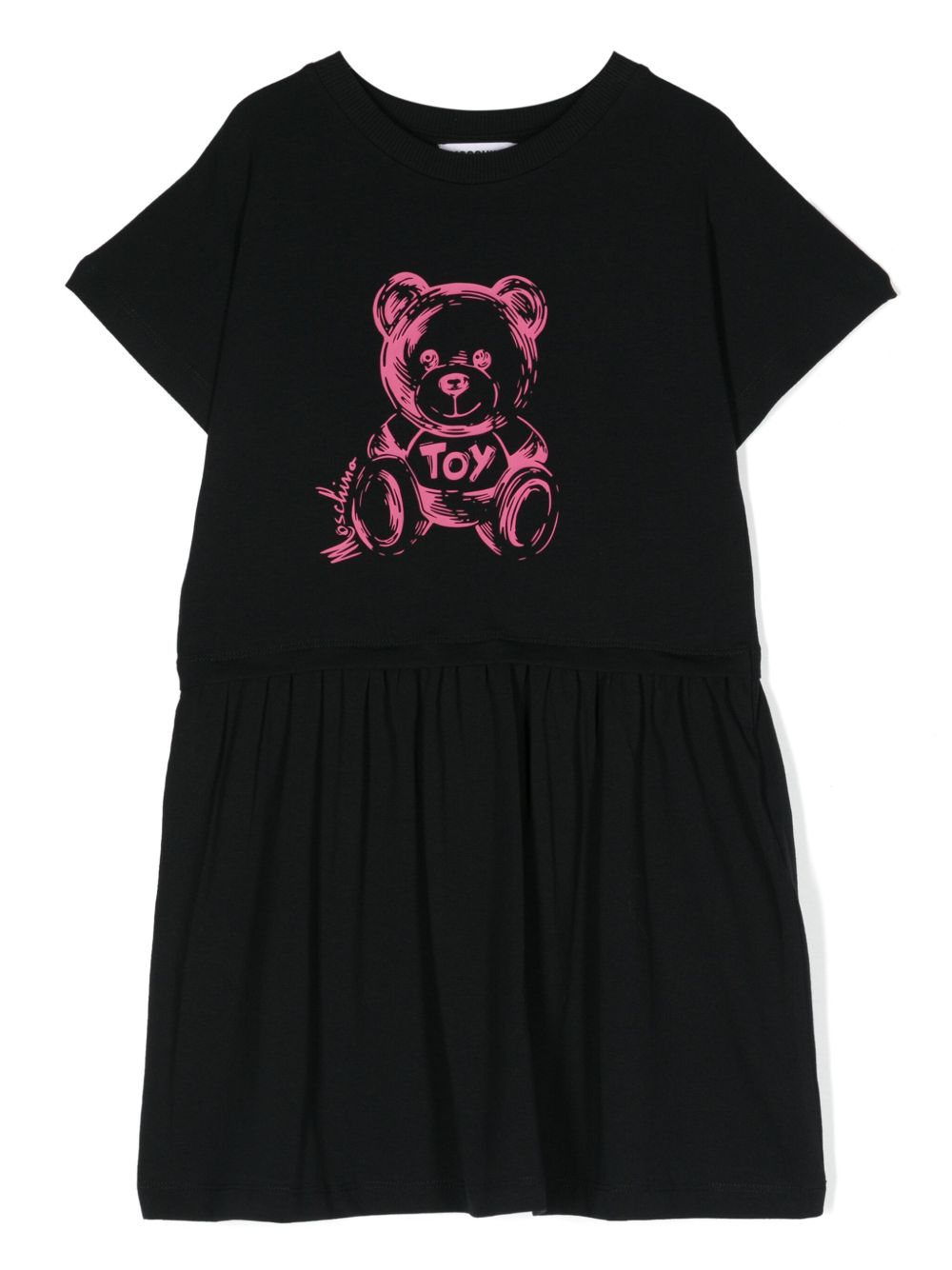 Moschino Kids Teddy Bear 印花圆领连衣裙 - 黑色