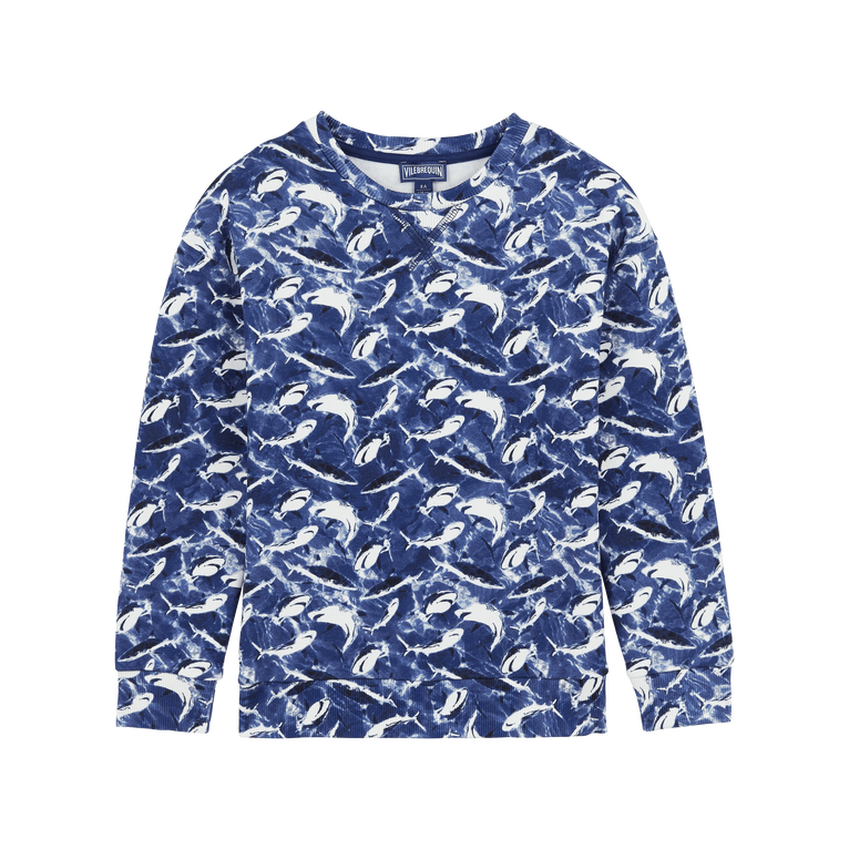 Vilebrequin Boys Organic Cotton Crewneck Sweatshirt Requins All Over - Gee - Blue - Size 6