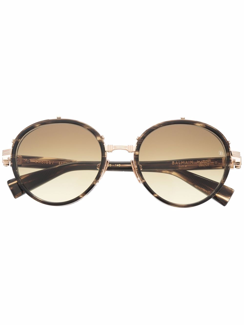 Balmain Eyewear 玳瑁纹圆框太阳眼镜 - 褐色