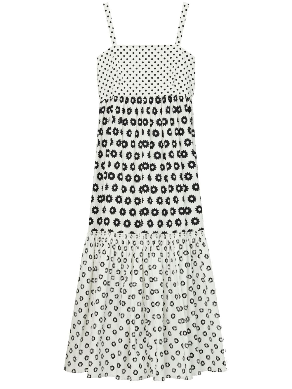 Tory Burch 图案印花方领伞形连衣裙 - 白色