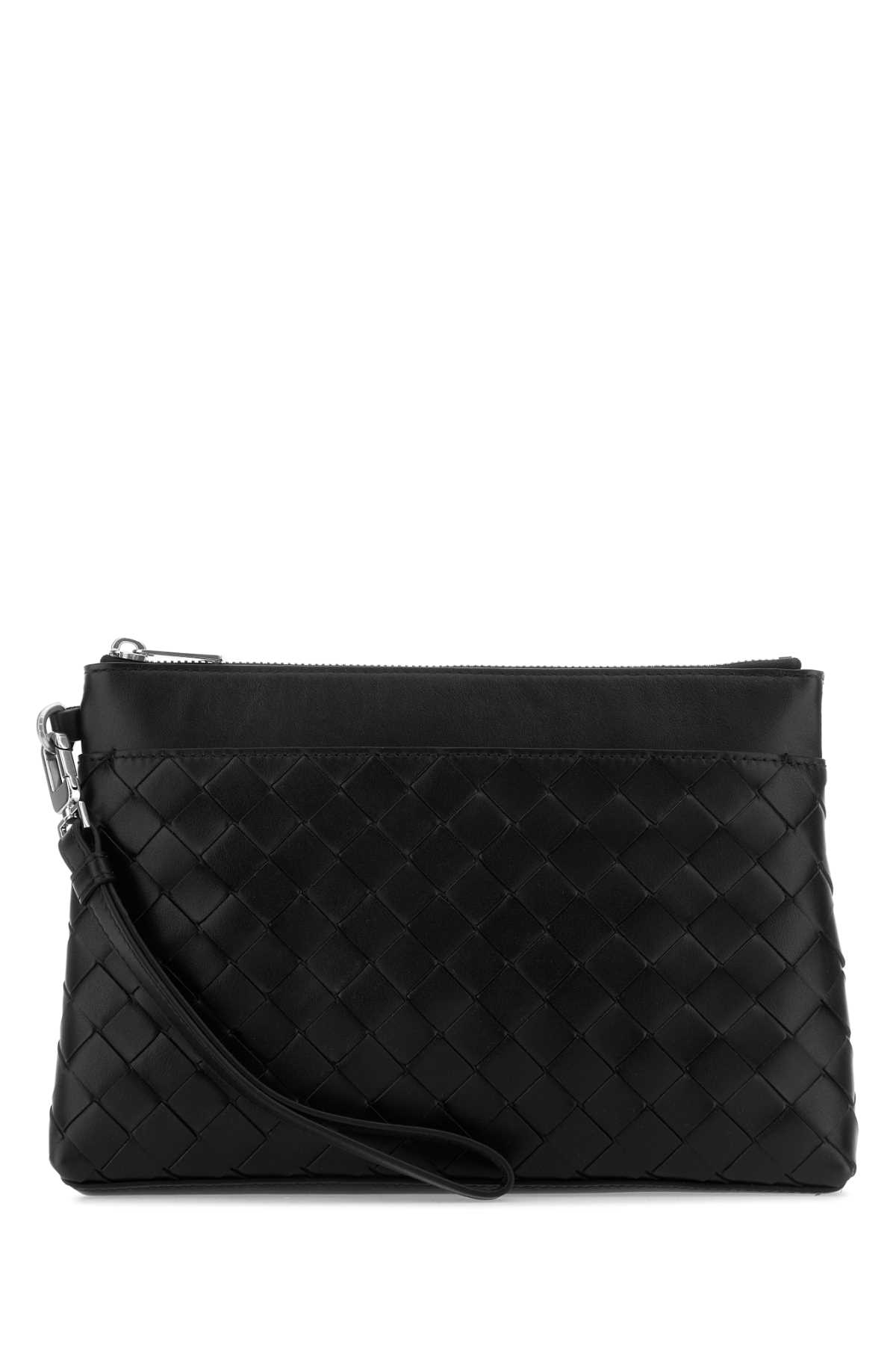 Bottega Veneta 黑色皮革 Intrecciato 棱镜手拿包