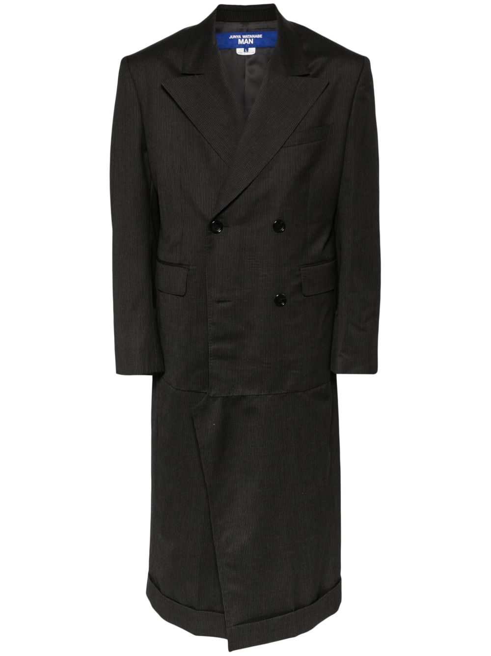 Junya Watanabe MAN Wool Stripe 双排扣长款外套 - 黑色
