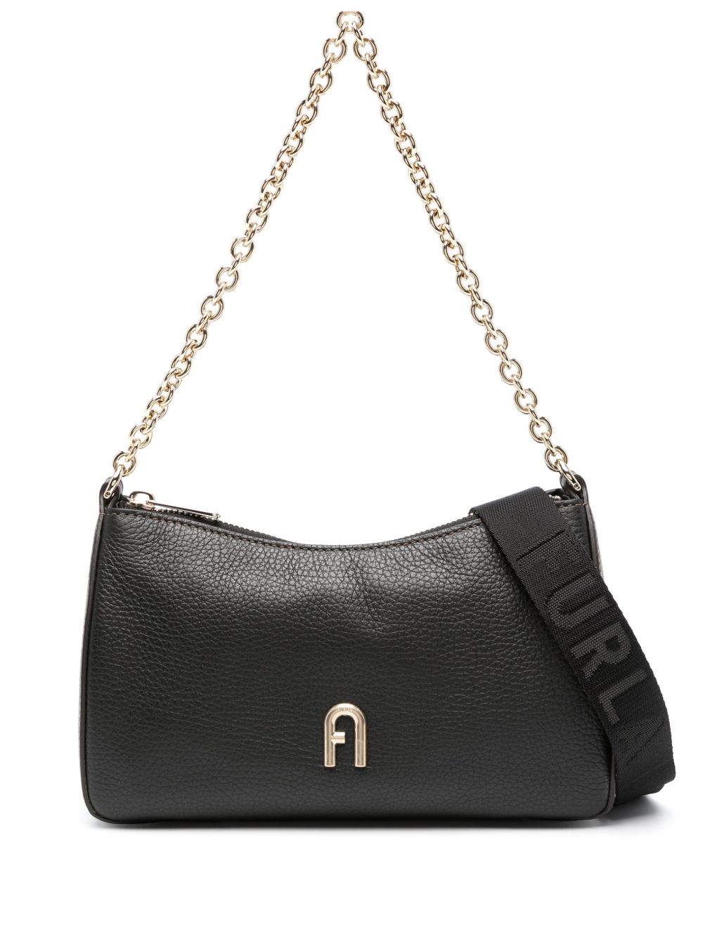 Furla logo标牌皮质斜挎包 - 黑色
