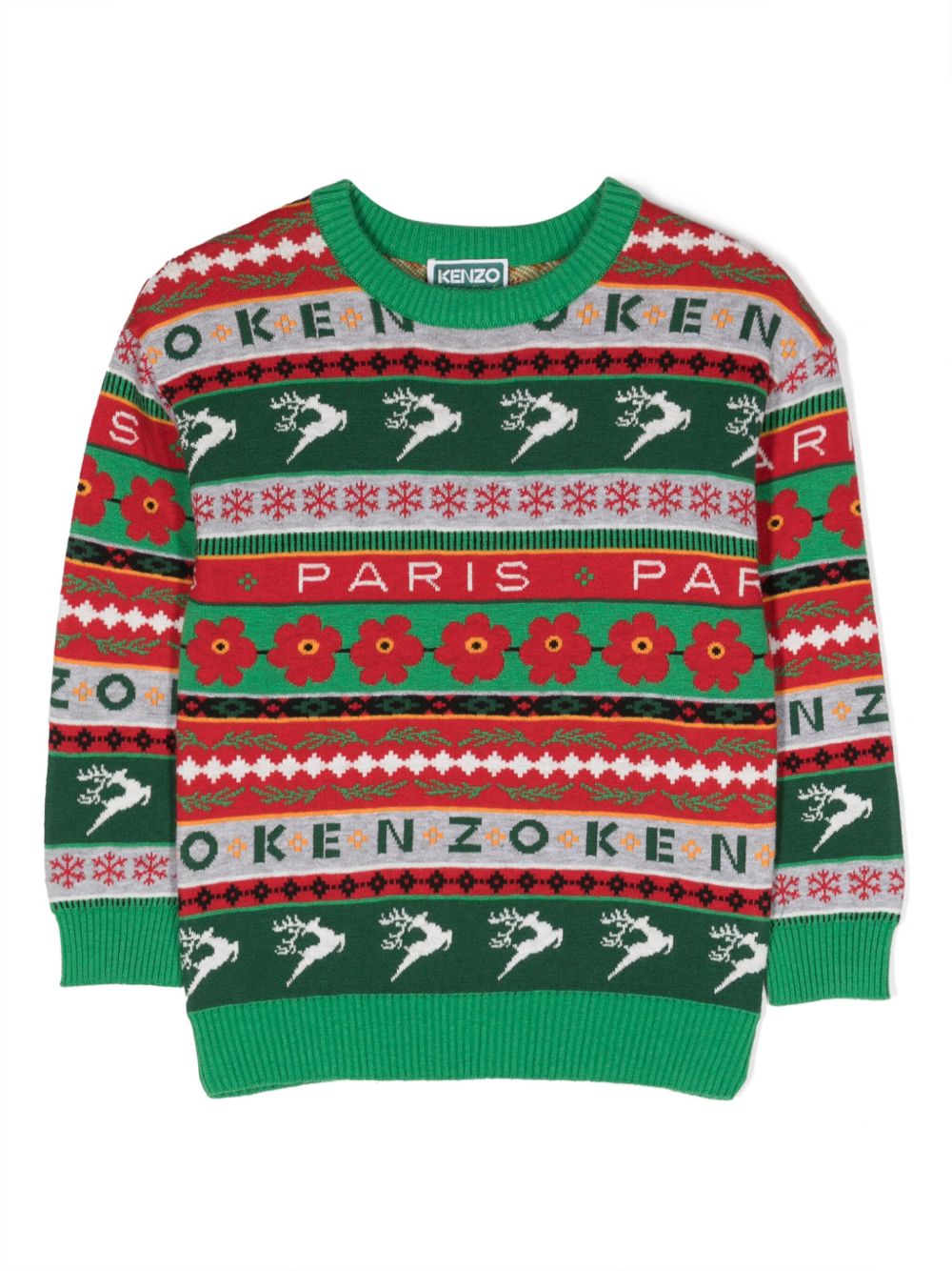 Kenzo Kids Holiday 提花图案毛衣 - 绿色