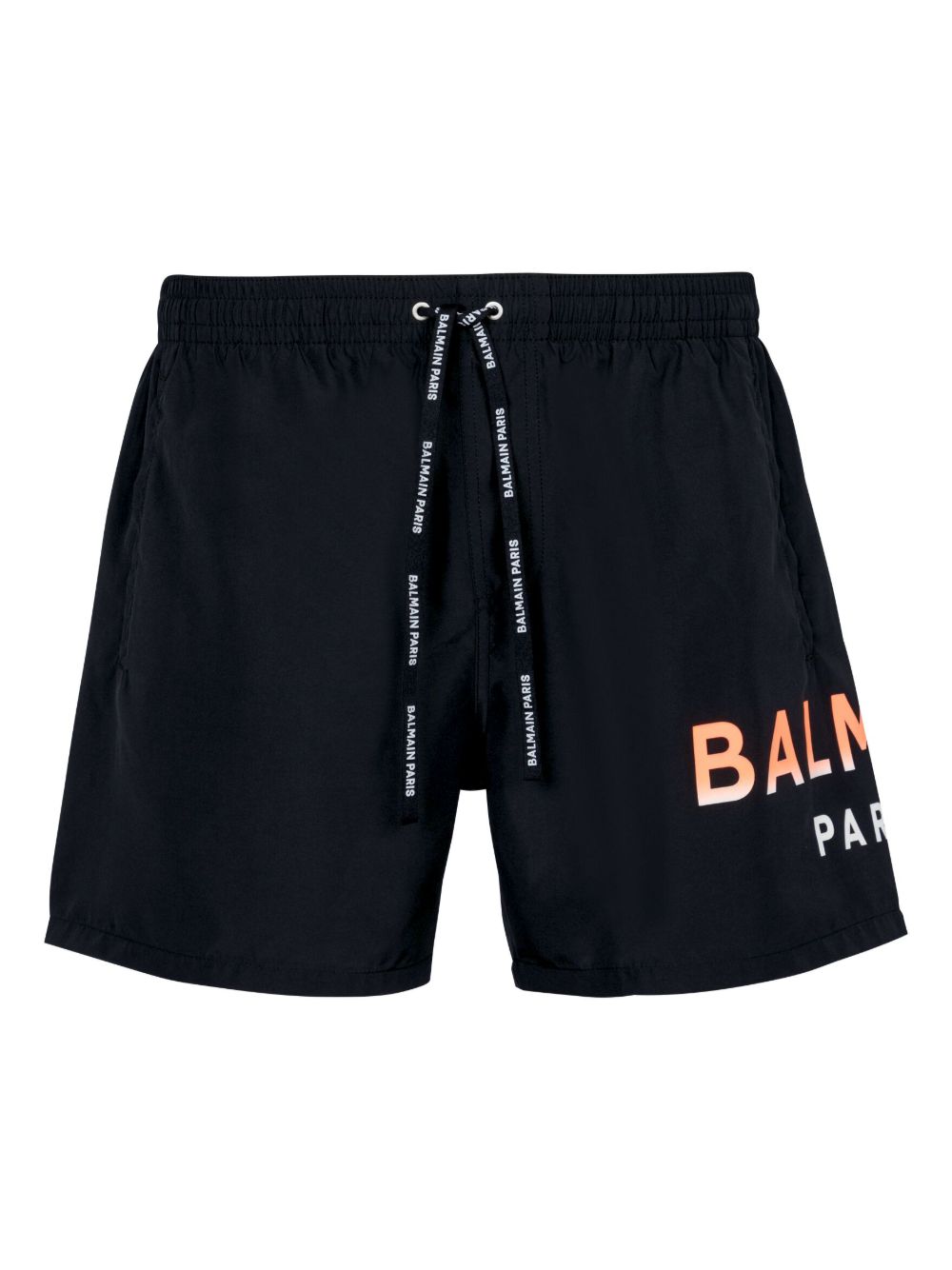 Balmain logo印花抽绳泳裤 - 黑色