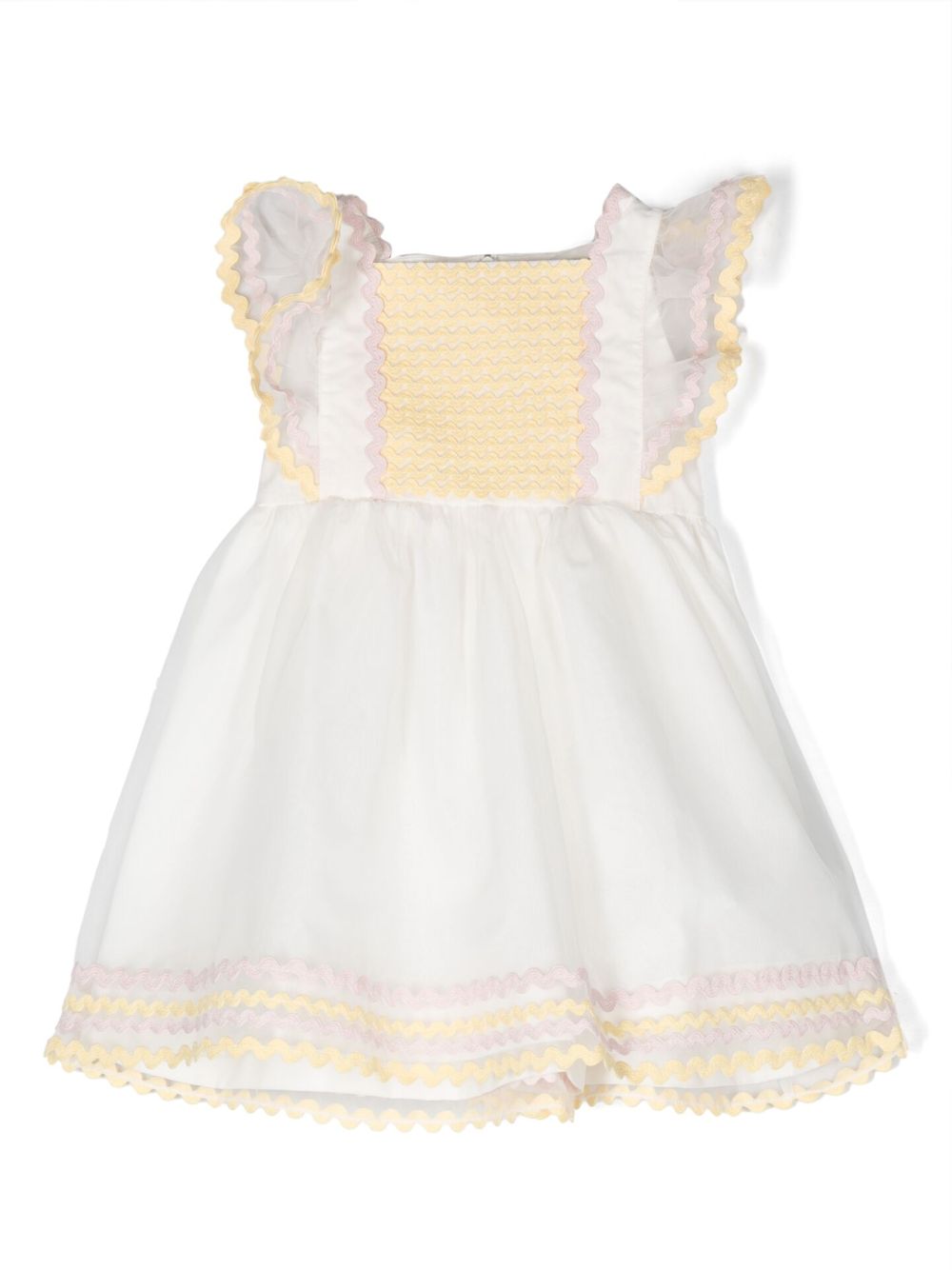 Stella McCartney Kids Z字形图案细节荷叶边连衣裙 - 中性色