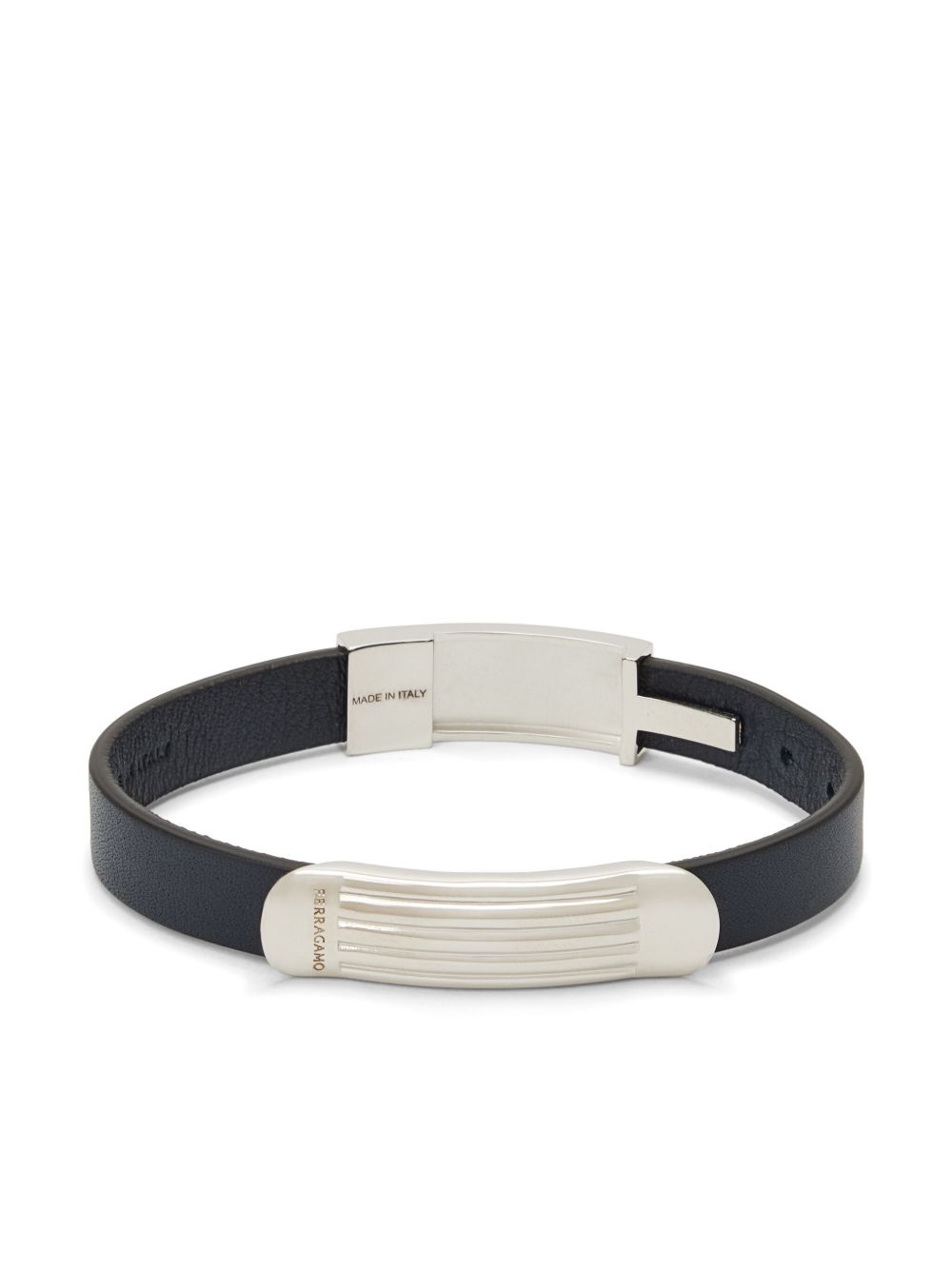 Ferragamo logo雕刻皮质手环 - 银色