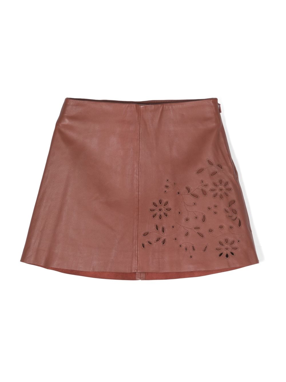 Chloé Kids 刺绣皮质迷你半身裙 - 褐色