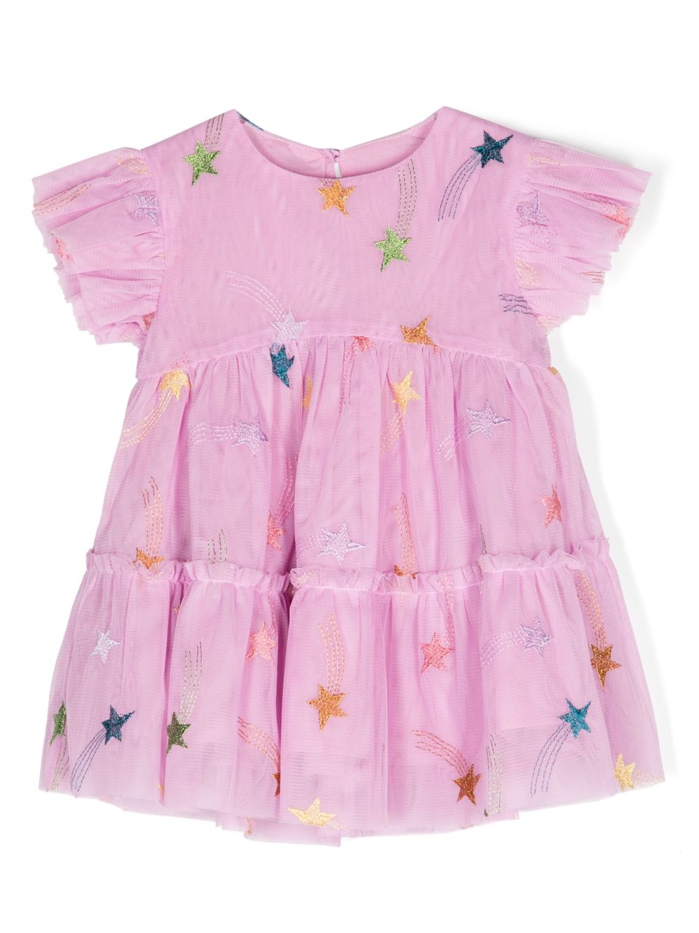 Stella McCartney Kids 星星刺绣薄纱连衣裙 - 粉色