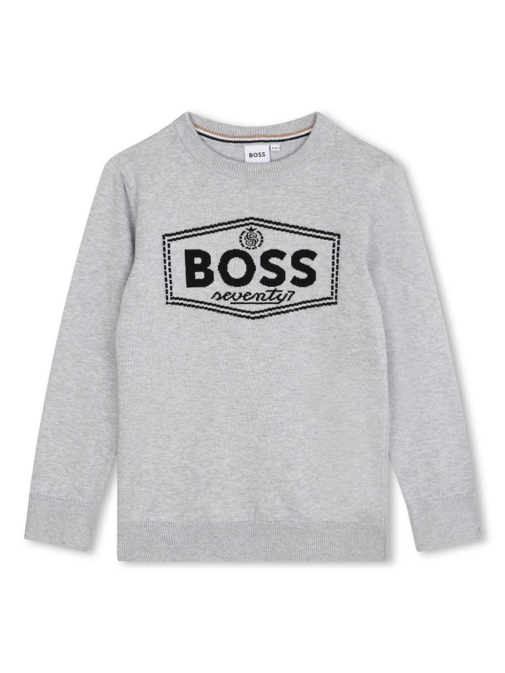 BOSS Kidswear logo嵌花针织棉毛衣 - 灰色