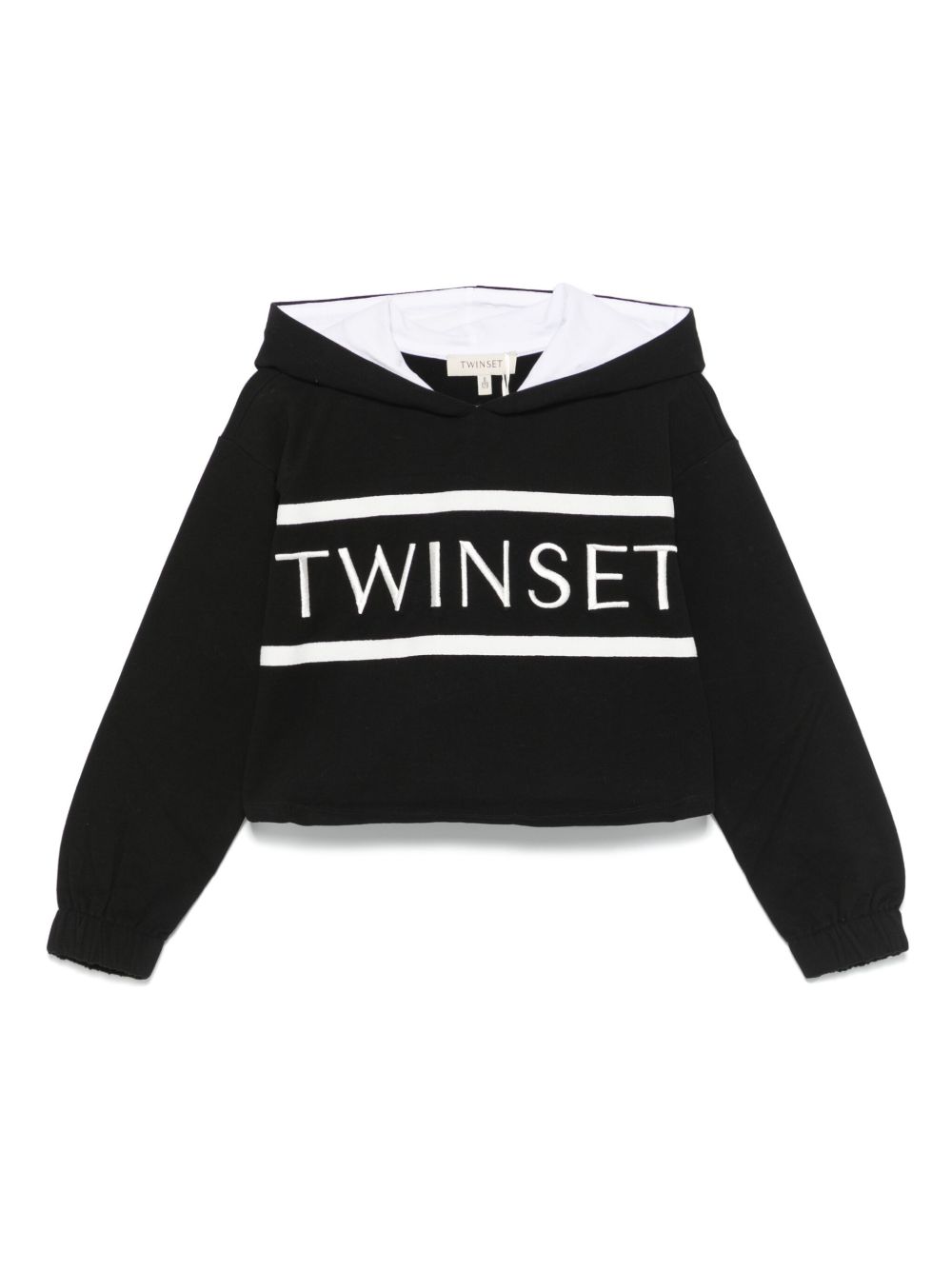 TWINSET Kids logo刺绣连帽衫 - 黑色
