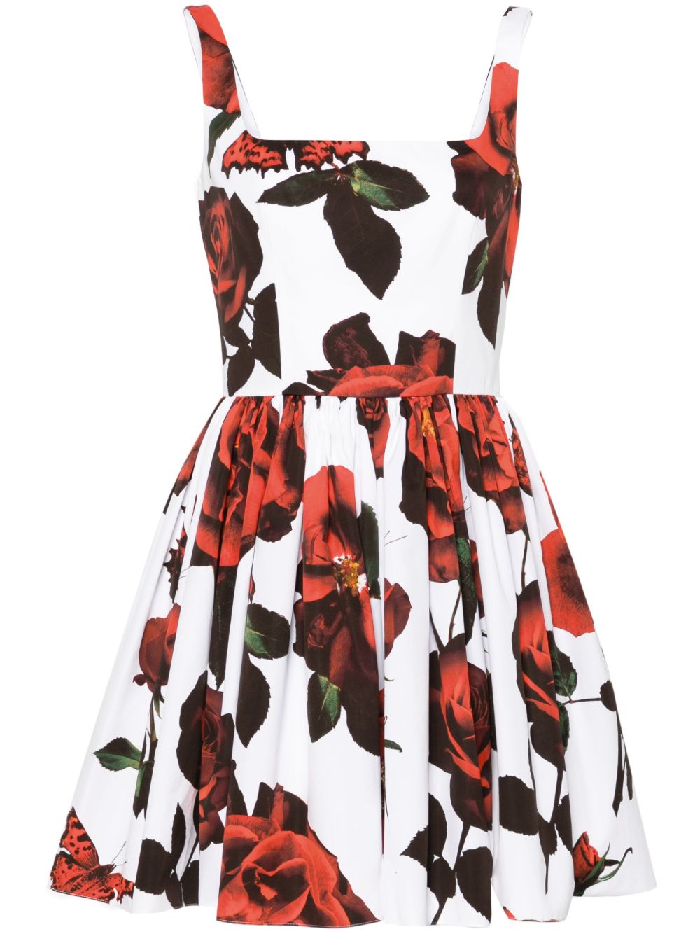 Alexander McQueen 花卉印花伞形迷你连衣裙 - 白色