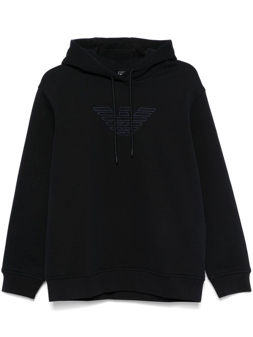 Emporio Armani logo刺绣连帽衫 - 蓝色