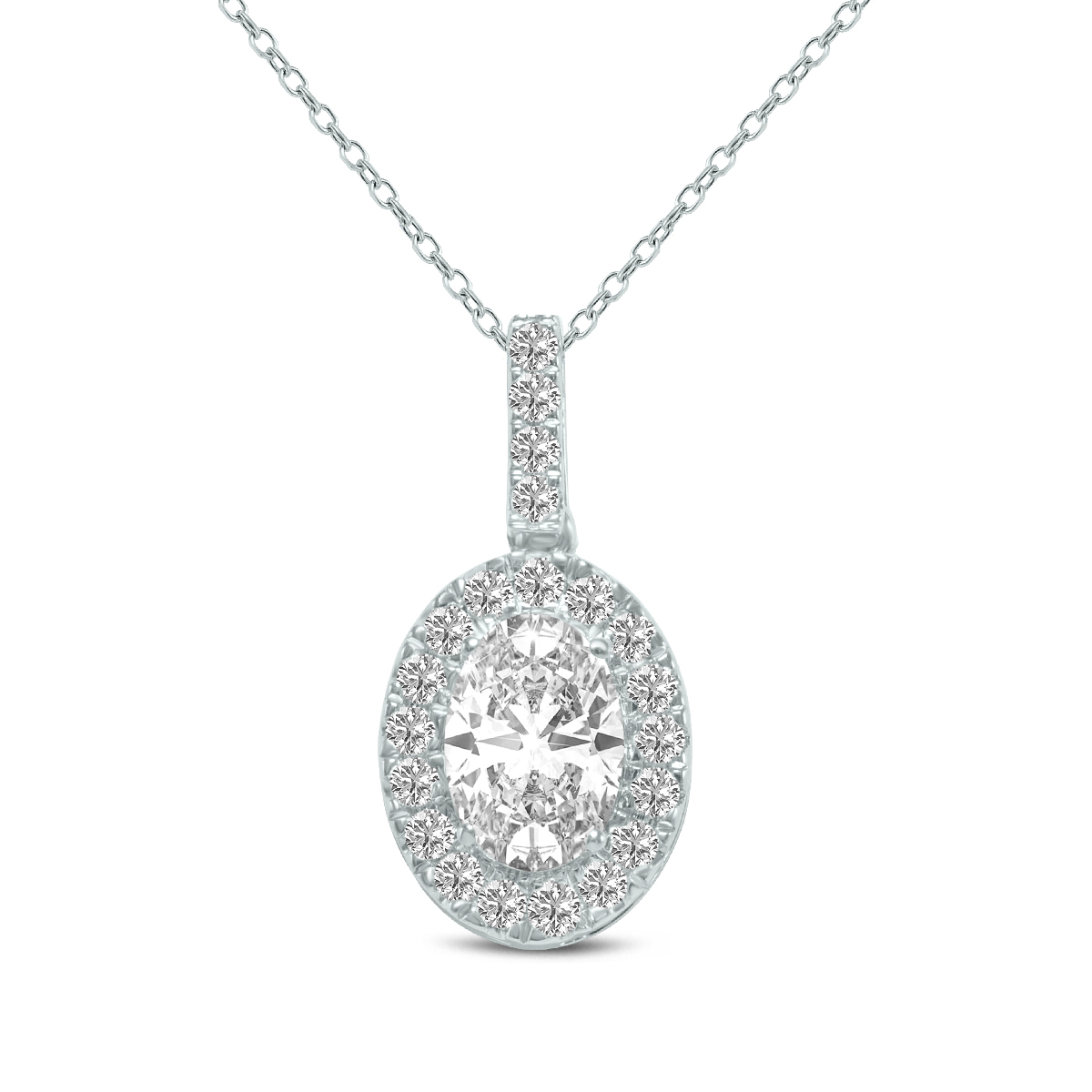 1/2 Carat TW Oval Shape Halo Lab Grown Diamond Pendant in 14K White Gold