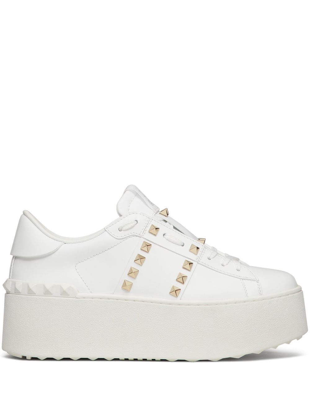 Valentino Garavani Rockstud Untitled 皮质厚底运动鞋 - 白色
